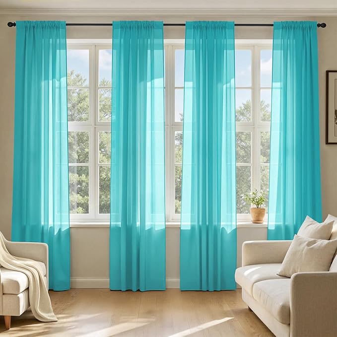 MIULEE Turquoise Sheer Curtains 90 Inches Long, 4 Panels Set, Light Filtering by MIULEE