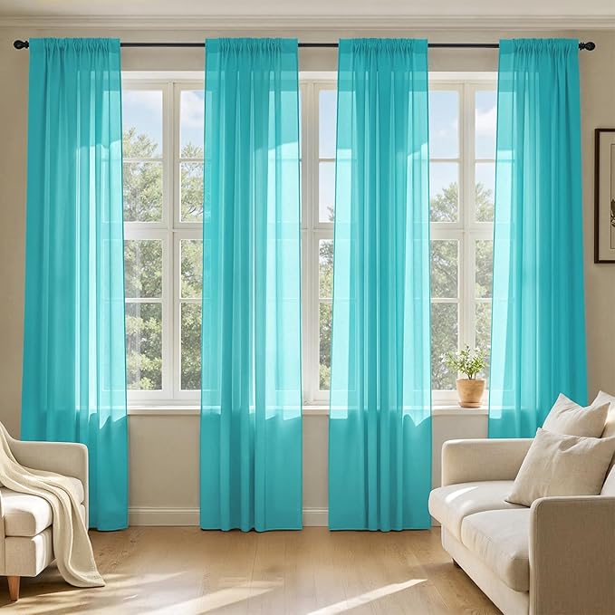 MIULEE Turquoise Sheer Curtains 96 Inches Long, 4 Panels Set, Light Filtering by MIULEE