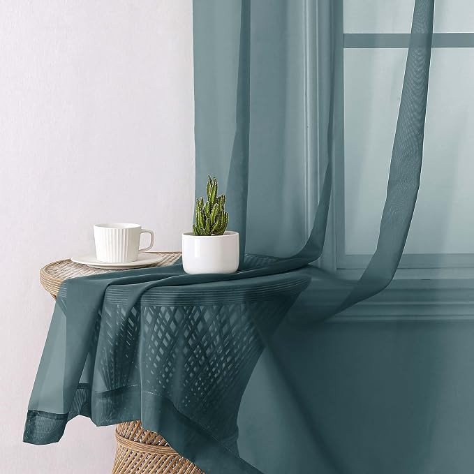 Aiyufeng Dusty Blue Sheer Curtains 84 Inches Long 2 Panels Set, Light Filtering - Image 4