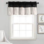 Lush Decor Linen Button Farmhouse Valance Curtians 52"W x 18"L Black & White by LushDecor