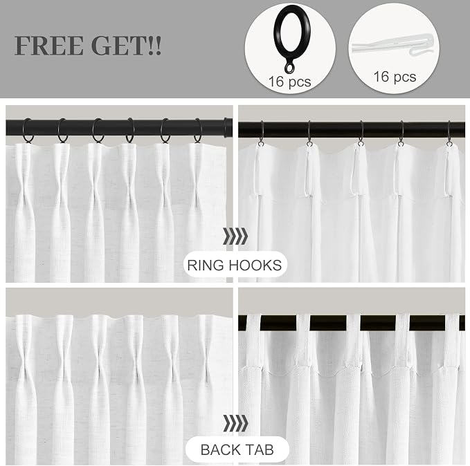 IVAPUPU 90 Inch Linen Curtains for Living Room, Pinch Pleated Curtain Linen - Image 3