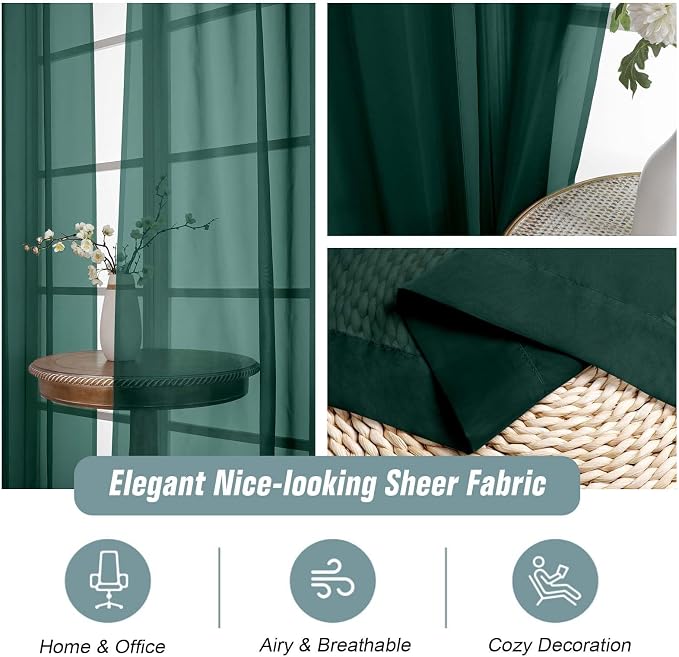 Green Sheer Curtains 63 Inch Length 2 Panels, Soft Voile Sheer Curtains - Image 4