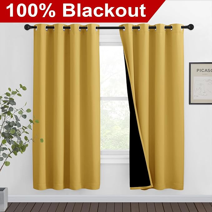 NICETOWN Bright Yellow Full Shade Curtain Panels, Pair of Thermal Insulated & - Image 2