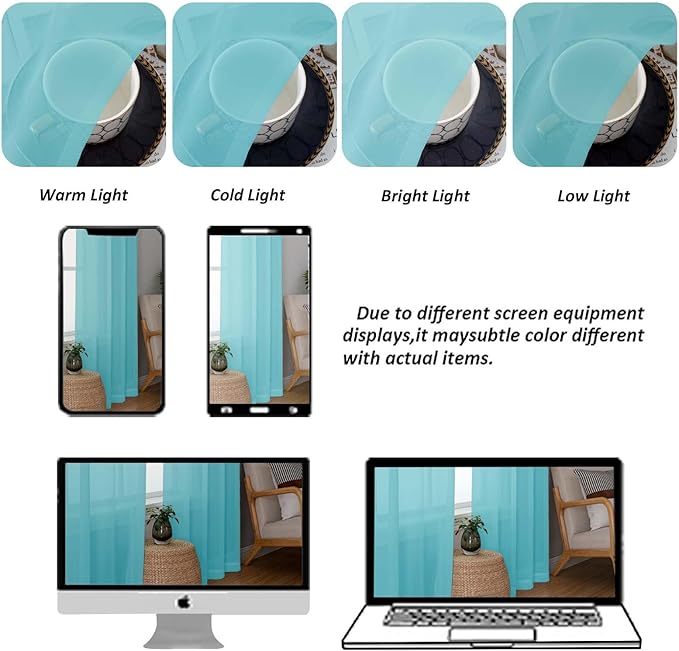 Chyhomenyc Aqua Sheer Curtains 84 Inches Long 2 Panels Set, Light Filtering - Image 8