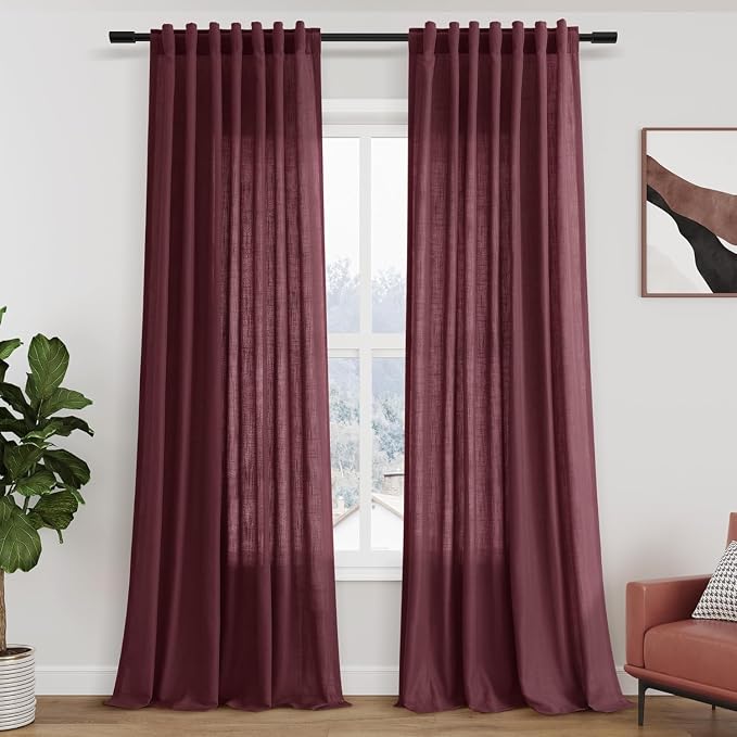Nanspring Burgundy Linen 144 Inch Curtains by Nanspring