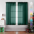 OVZME Hunter Green Sheer Curtains 63 Inches Long 2 Panels - Image 2