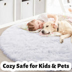 Amdrebio White Fluffy Round Rug 4Ft - Image 3