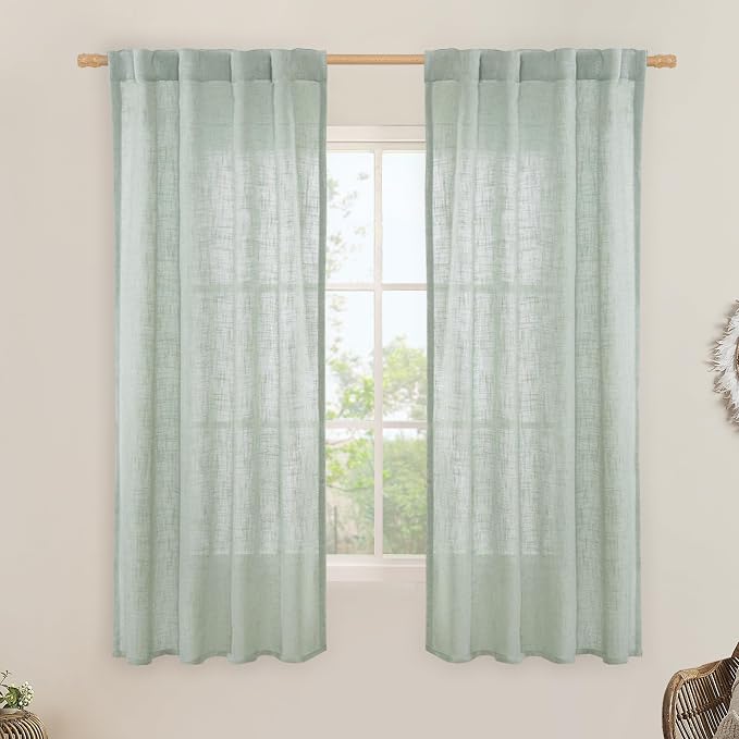 LAMIT 63 Inch Semi Sheer Linen Curtains, Light Filtering Panels Back Tab and by LAMIT