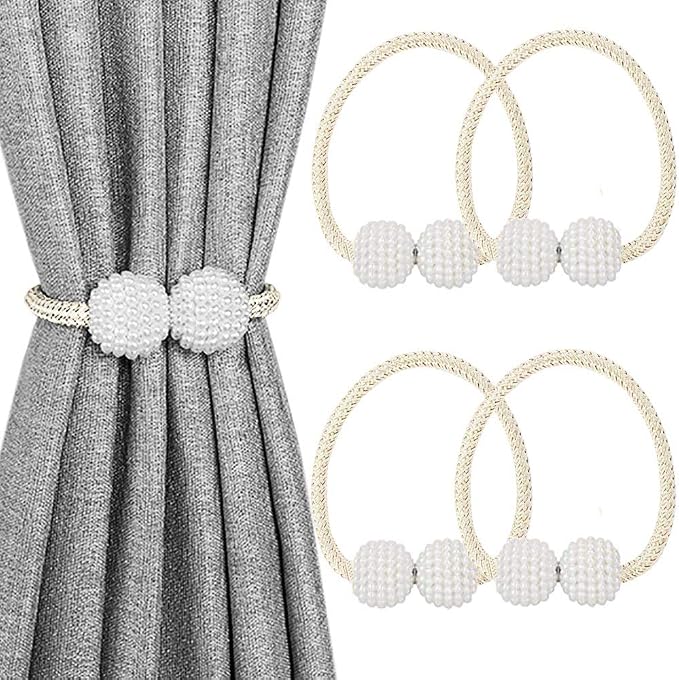 Melaluxe 4 Pack Magnetic Curtain Tiebacks, Decorative Curtain Holdbacks by Melaluxe