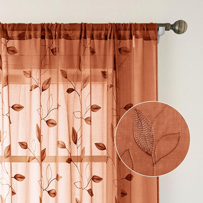HOMEIDEAS Fall Burnt Orange Sheer Curtains 52 x 54 Inch Length 2 Panels - Image 5