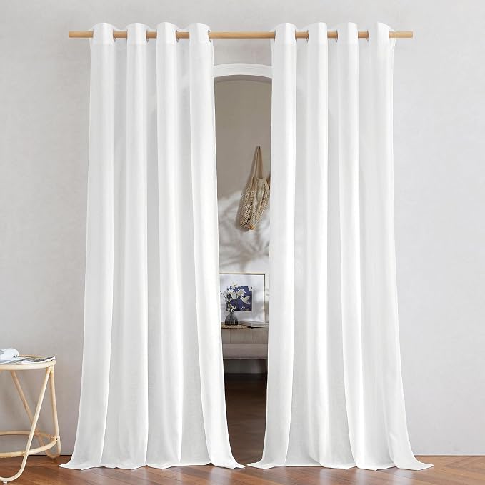 NICETOWN Linen Flax Semi Sheer Curtains 92" Length, Grommet Window Treatments by NICETOWN