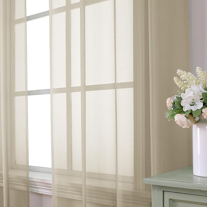 Aiyufeng Taupe Sheer Curtains 72 Inches Long 2 Panels Set, Semi Transparent - Image 5