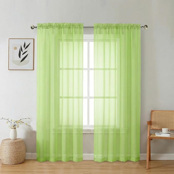 Aiyufeng Lime Sheer Curtains 63 Inch Length 2 Panels Set by Aiyufeng