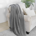 BOURINA Greyish Throw Blanket 50x60 Inches Throw Textured Solid Soft Sofa Couch - Image 2