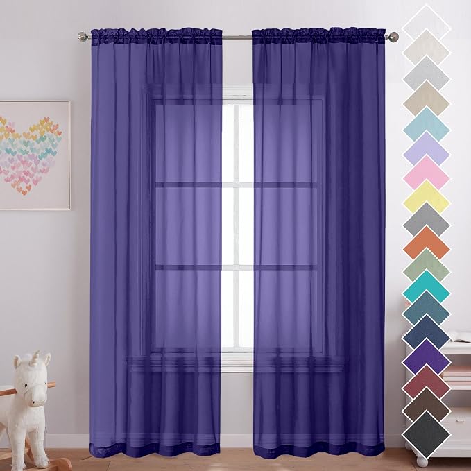 OVZME 2 Pieces Sheer Curtains 96 Length Window Treatments, Voile Drapes Light by OVZME