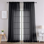 Chyhomenyc Black Sheer Curtains 96 Inches Long 2 Panels, Light Filtering Black by Chyhomenyc