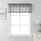 Lecloud Leia Charcoal Grey Sheer Curtains 16 Inch Length 2 Pcs, Jacquard Leaf by Lecloud