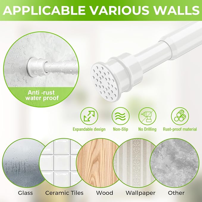 No Drill Tension Curtain Rods 28 to 48 Inch White Small Curtain Rod Adjustable - Image 6