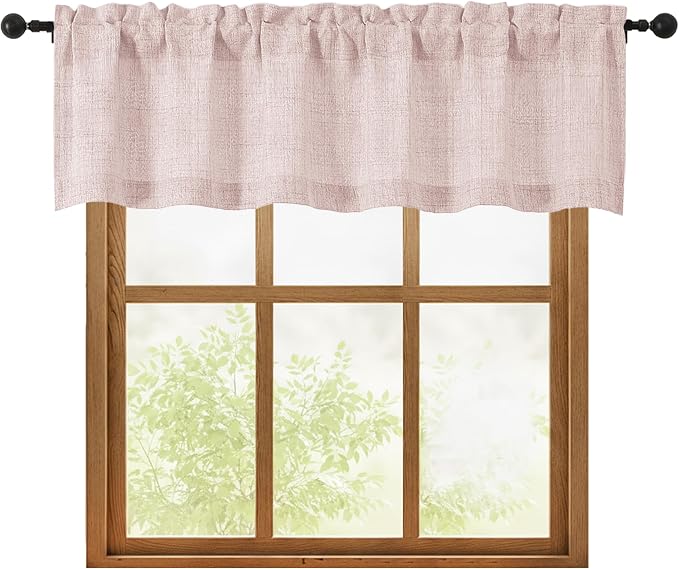 OWENIE Blush Pink Valances for Windows 1 Pcs, Light Filtering Textured by OWENIE