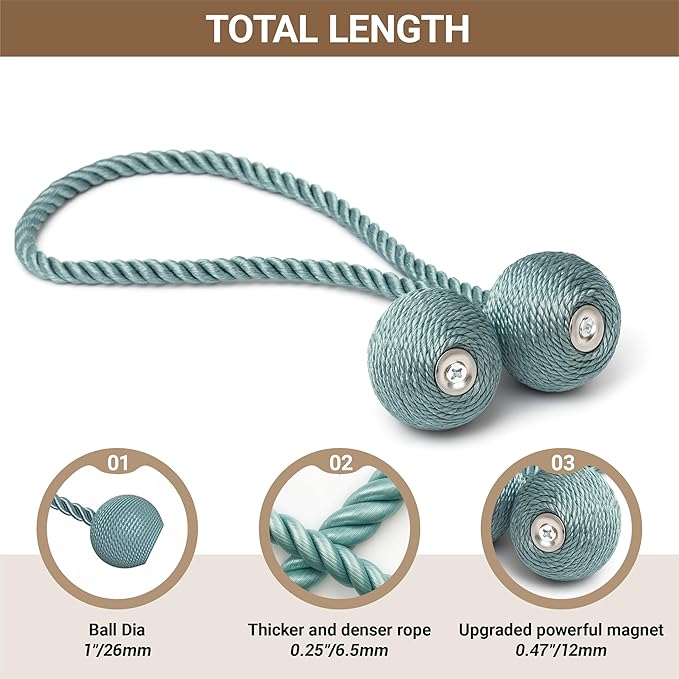 Hion Magnetic Curtain Tiebacks Gray Blue 2 Pack, Curtain Tiebacks Buckles - Image 2