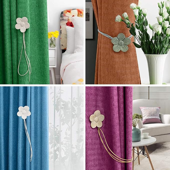 Lewondr Vintage Magnetic Curtain Tieback, 1 Pair Resin Flower Curtain Drapery - Image 6