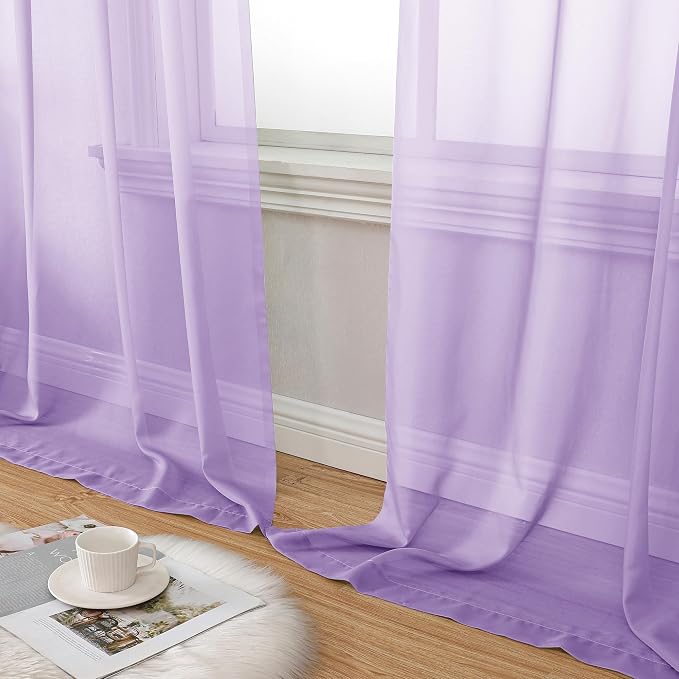 Aiyufeng Light Purple Sheer Curtain Panels Pair Sold 72 Inch Length, Light - Image 8