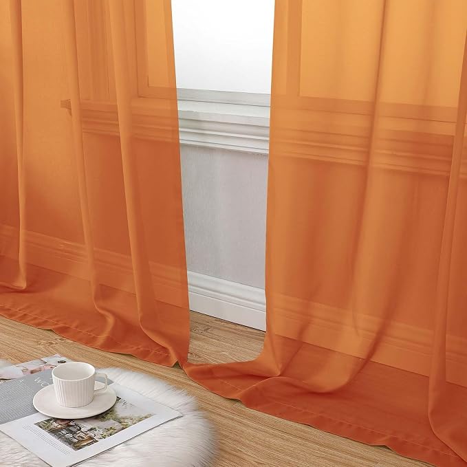 Orange Sheer Curtain for Bedroom Living Room 78 Inches Long 2 Panels Set - Image 8