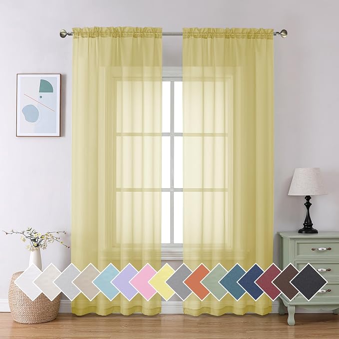 Aiyufeng Yellow Sheer Curtains 2 Panel Sets 84 Inches Long by Aiyufeng