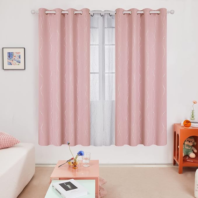 Deconovo Pink Curtains, Thermal Insulated Soundproof Curtain, 52 x 72 Inch Long - Image 2