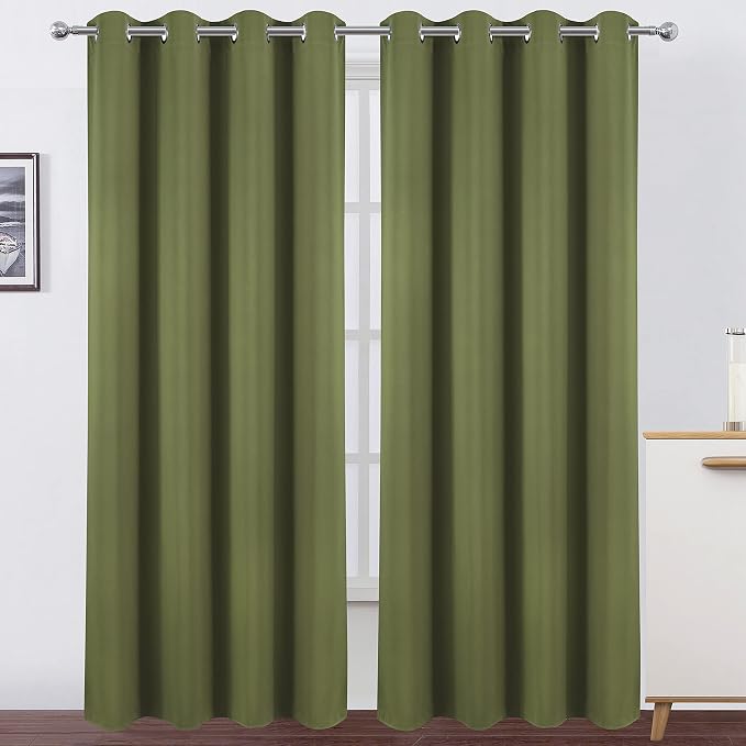 LEMOMO Olive Green Thermal Blackout Curtains/52 x 108 Inch/Set of 2 Panels Room by Lemomo