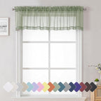 Lecloud Sage Green Short Sheer Curtains 14 Inch Length 2 PCS, Cafe Kithen by Lecloud
