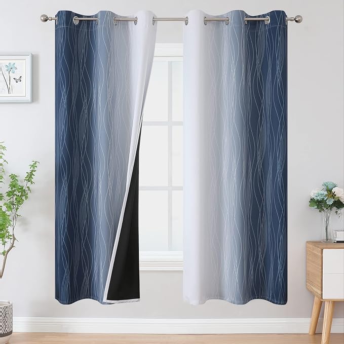 Estelar Textiler Full Room Darkening Greyish White and Navy Blue Blackout by ESTELARTEXTILER