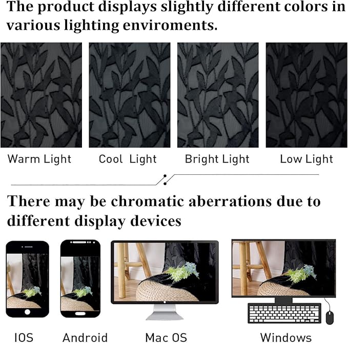 Lecloud Leia Clip Textured Leaf Black Sheer Curtains 63 Inch Length 2 Panels - Image 4