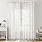 MIULEE Ivory Sheer Curtains 2 Panels Embroidered Leaf Patterned Rod Pocket - Image 2