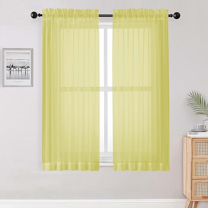 OWENIE Sheer Lemon Curtains for Bedroom Living Room 63 Inch Length 2 Panels Set by OWENIE