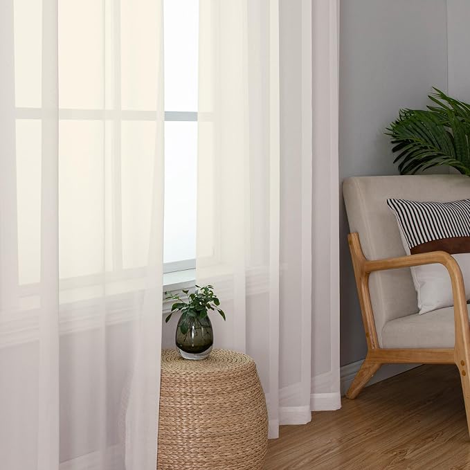 OVZME 2 Panels Cream Sheer Curtains 54 Inches Length Window Treatment - Image 8