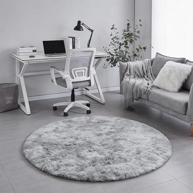 Amdrebio Tie-Dye Light Grey Round Circle Area Rugs 5Ft - Image 6