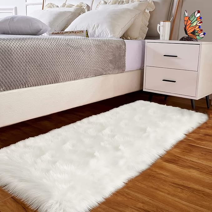 Goolela White Faux Fur Runner Rug 2x6 Faux Sheepskin Rug - Image 2