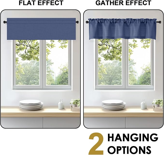 OWENIE Bob Valance Curtains 18 Inch Length 1 Piece, Faux Linen Slub Solid Blue - Image 5