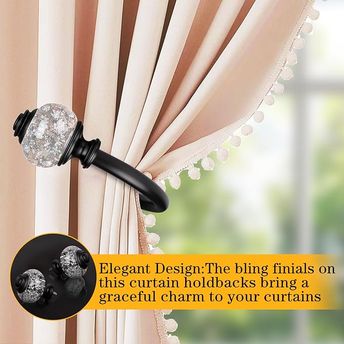 2 Pack Curtain Holdbacks, USFOOK Black Decorative Window Drapery Tiebacks - Image 2