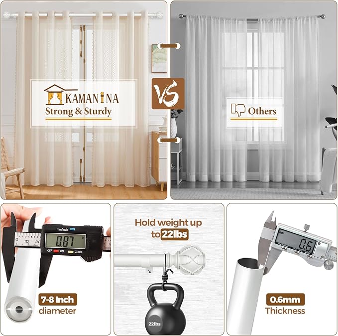 KAMANINA Curtain Rod 32 to 58 Inch, Heavy Duty White Curtain Rods - Image 6