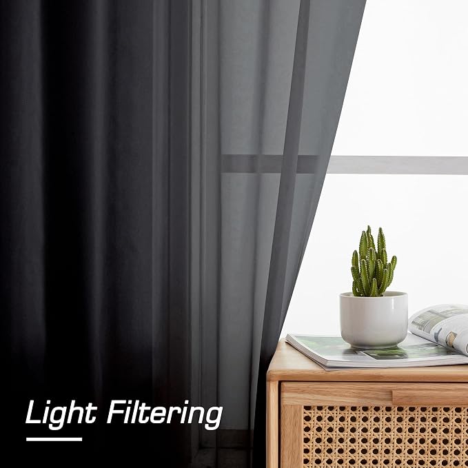 Aiyufeng Black Sheer Curtains 90" Long - Image 5