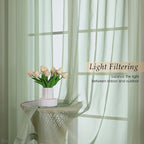 Sheer Green Curtains for Bedroom Living Room 90 Inches Long 2 Panels Set - Image 2
