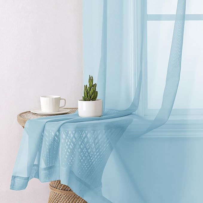 Aiyufeng 2 Pack: Basic Sky Blue Sheer Curtain Drapes 63 Inch Length 2 Panels - Image 5