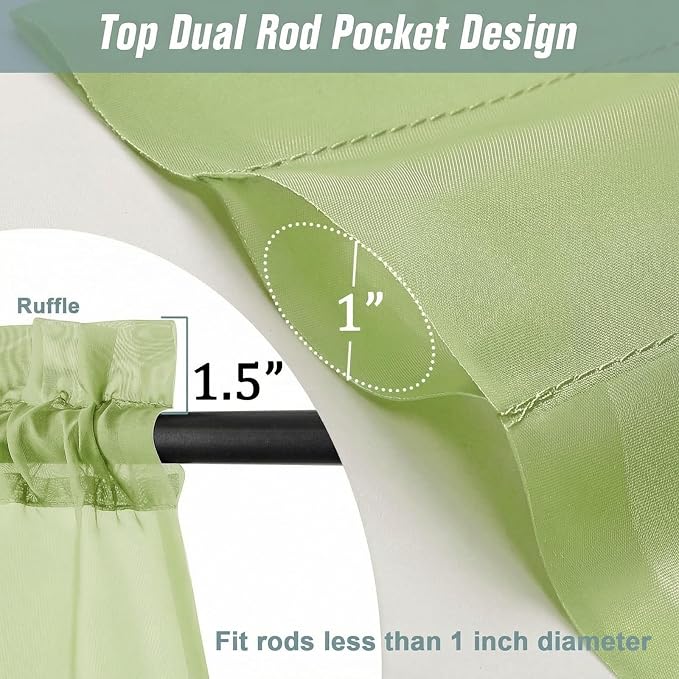 Sheer Curtains 63 Inch Length 2 Panels, Soft Voile Sheer Curtains - Image 3