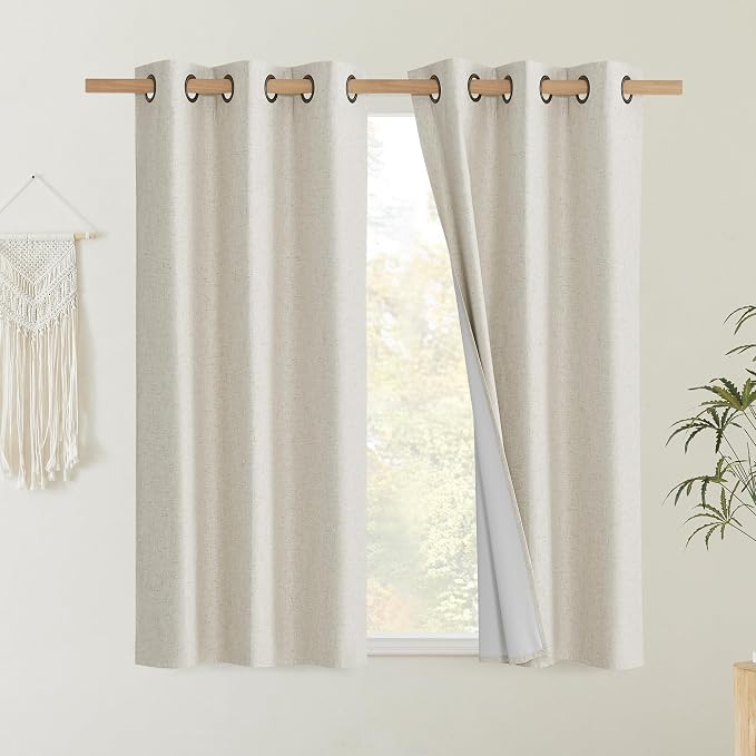 NICETOWN Natural Linen Complete Blackout Curtains 54 inches - Image 2