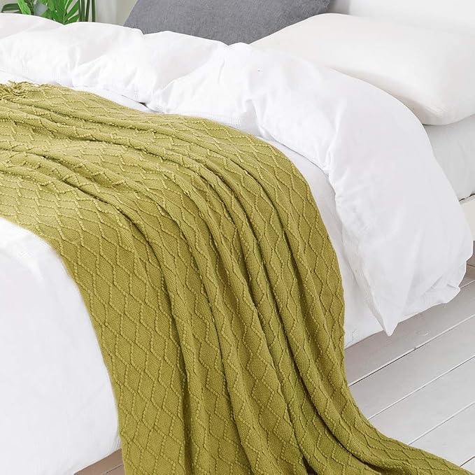 BOURINA Olive Green Throw Blanket 50x60 Inches Throw Textured Solid Soft Sofa - Image 6
