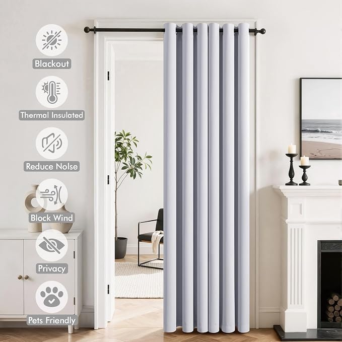 MIULEE Blackout Door Curtain Set of 2, 34 x 80 Inch Greyish White Thermal - Image 2