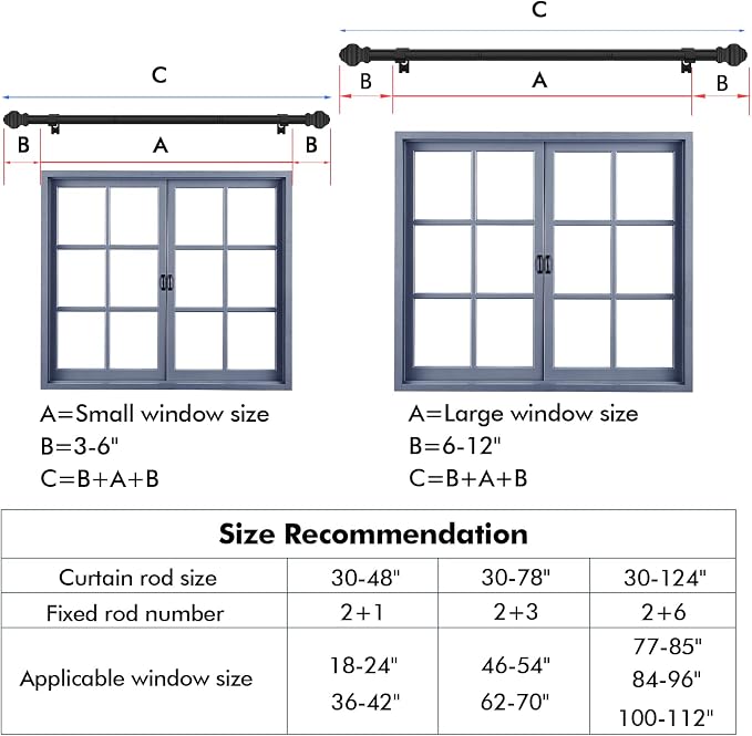 Curtain Rods for Windows 2 Pack 36-124 inch, 5/8 inch Matte Black Curtain Rod - Image 4