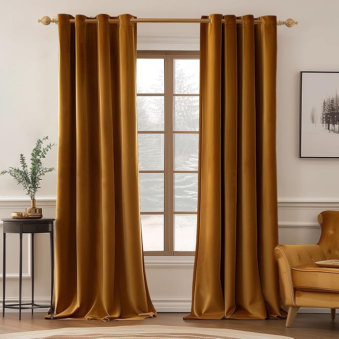 MIULEE Velvet Curtains Golden Brown Elegant Grommet Curtains Thermal Insulated by MIULEE